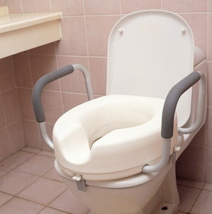 Raised toilet seats with side handles